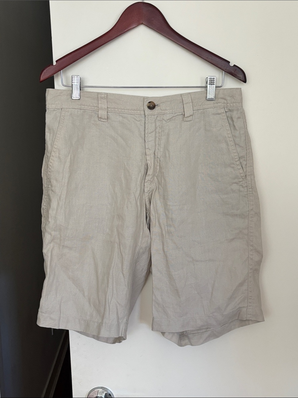 Tommy Hilfiger Beige Flat Front Cotton Shorts